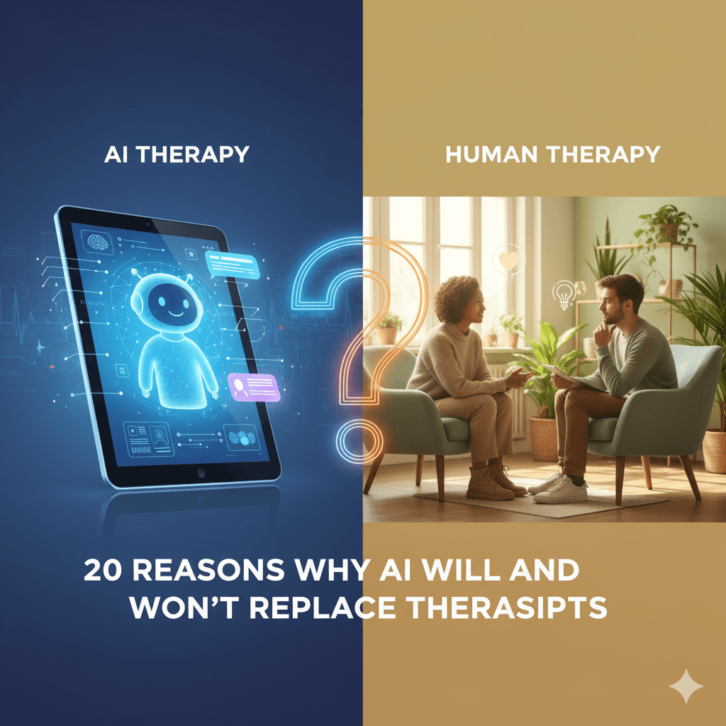AI vs Human Therapy: 20 Reasons Why AI Will and Won't Replace Therapists